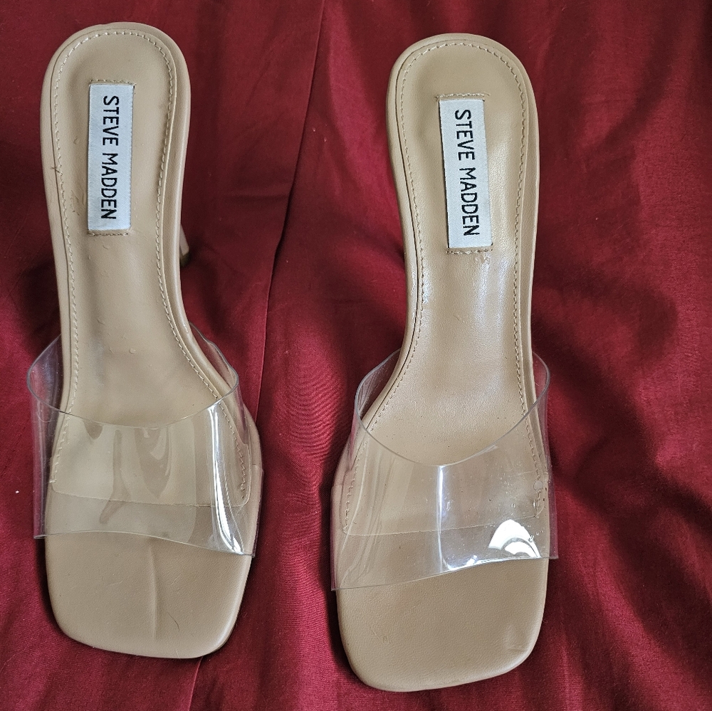 Steve Madden Signal Clear Women's Nude Strap Slide Sandals